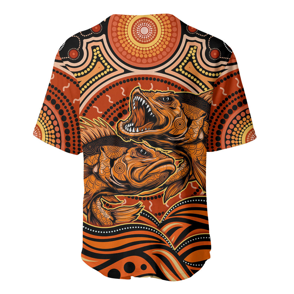 Barramundi Fish Baseball Jersey Aboriginal Dot Art Indigenous Pattern