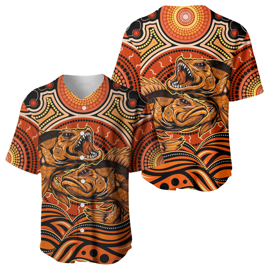 Barramundi Fish Baseball Jersey Aboriginal Dot Art Indigenous Pattern