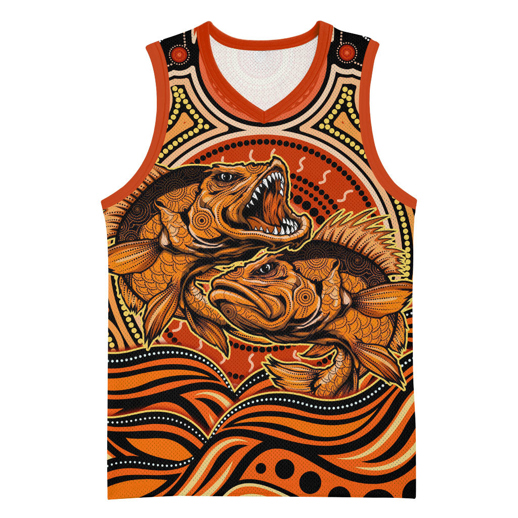 Barramundi Fish Basketball Jersey Aboriginal Dot Art Indigenous Pattern