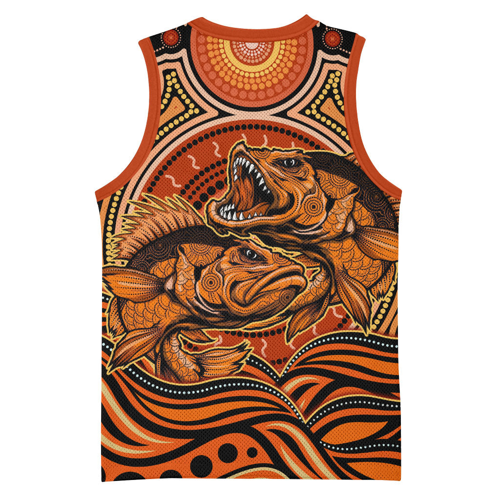 Barramundi Fish Basketball Jersey Aboriginal Dot Art Indigenous Pattern