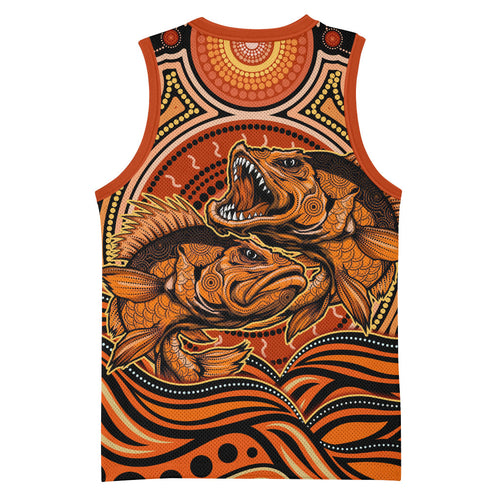 Barramundi Fish Basketball Jersey Aboriginal Dot Art Indigenous Pattern