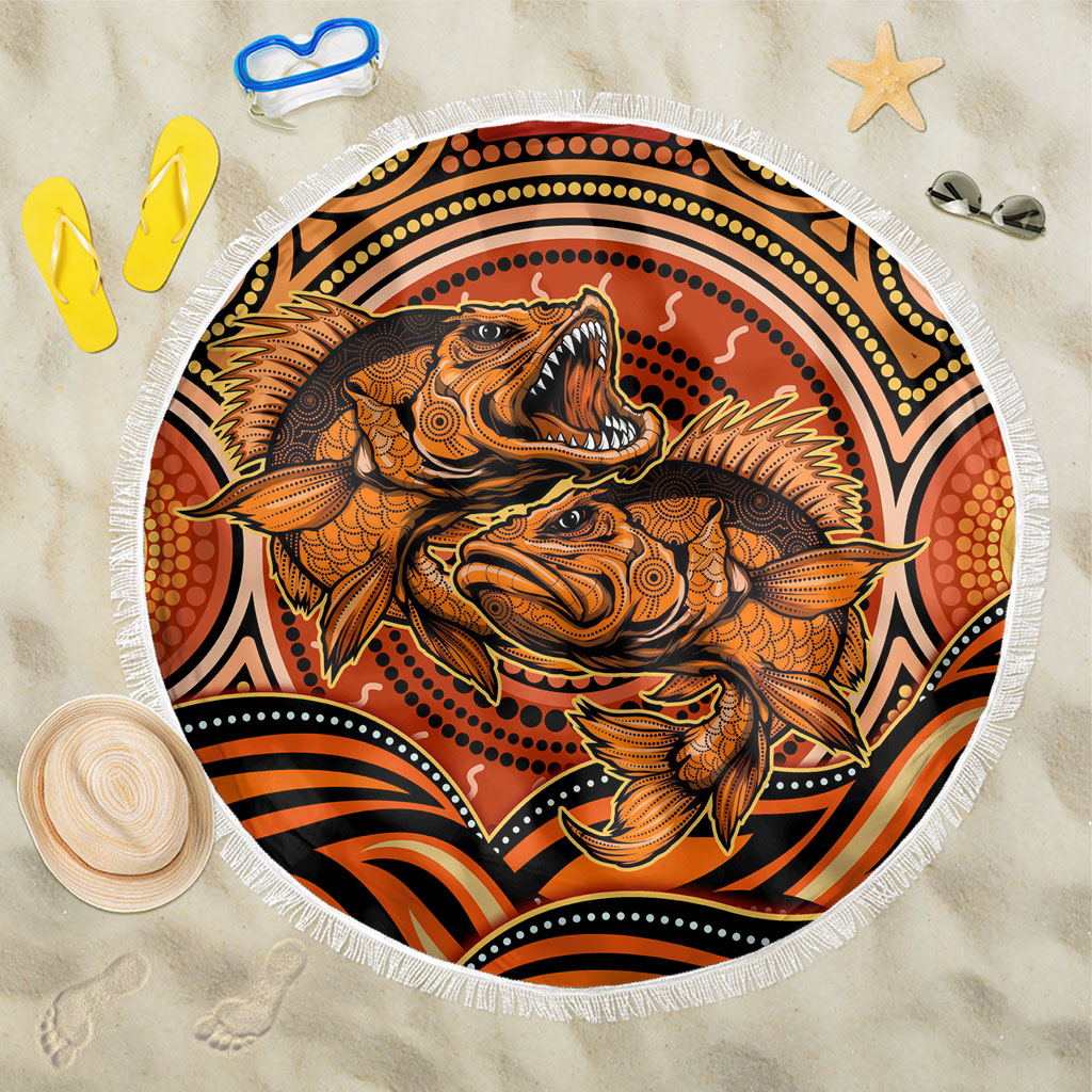 Barramundi Fish Beach Blanket Aboriginal Dot Art Indigenous Pattern
