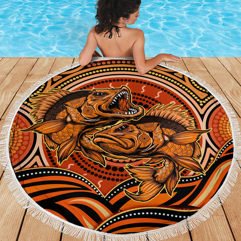 Barramundi Fish Beach Blanket Aboriginal Dot Art Indigenous Pattern