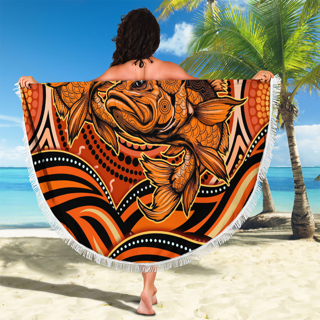 Barramundi Fish Beach Blanket Aboriginal Dot Art Indigenous Pattern