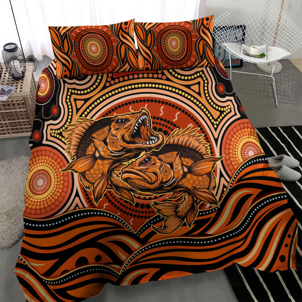 Barramundi Fish Bedding Set Aboriginal Dot Art Indigenous Pattern