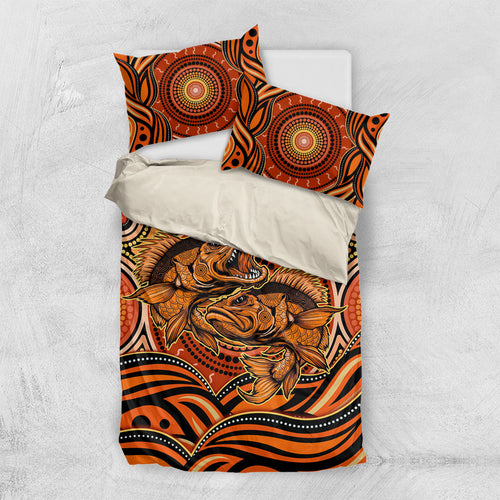 Barramundi Fish Bedding Set Aboriginal Dot Art Indigenous Pattern