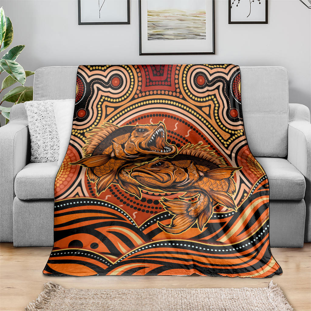 Barramundi Fish Blanket Aboriginal Dot Art Indigenous Pattern