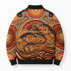 Barramundi Fish Bomber Puffer Jacket Aboriginal Dot Art Indigenous Pattern