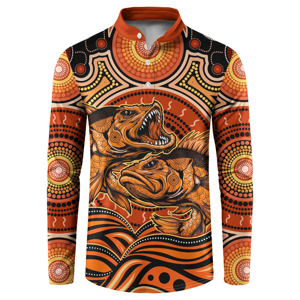 Barramundi Fish Button Sweatshirt Aboriginal Dot Art Indigenous Pattern