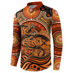 Barramundi Fish Button Sweatshirt Aboriginal Dot Art Indigenous Pattern