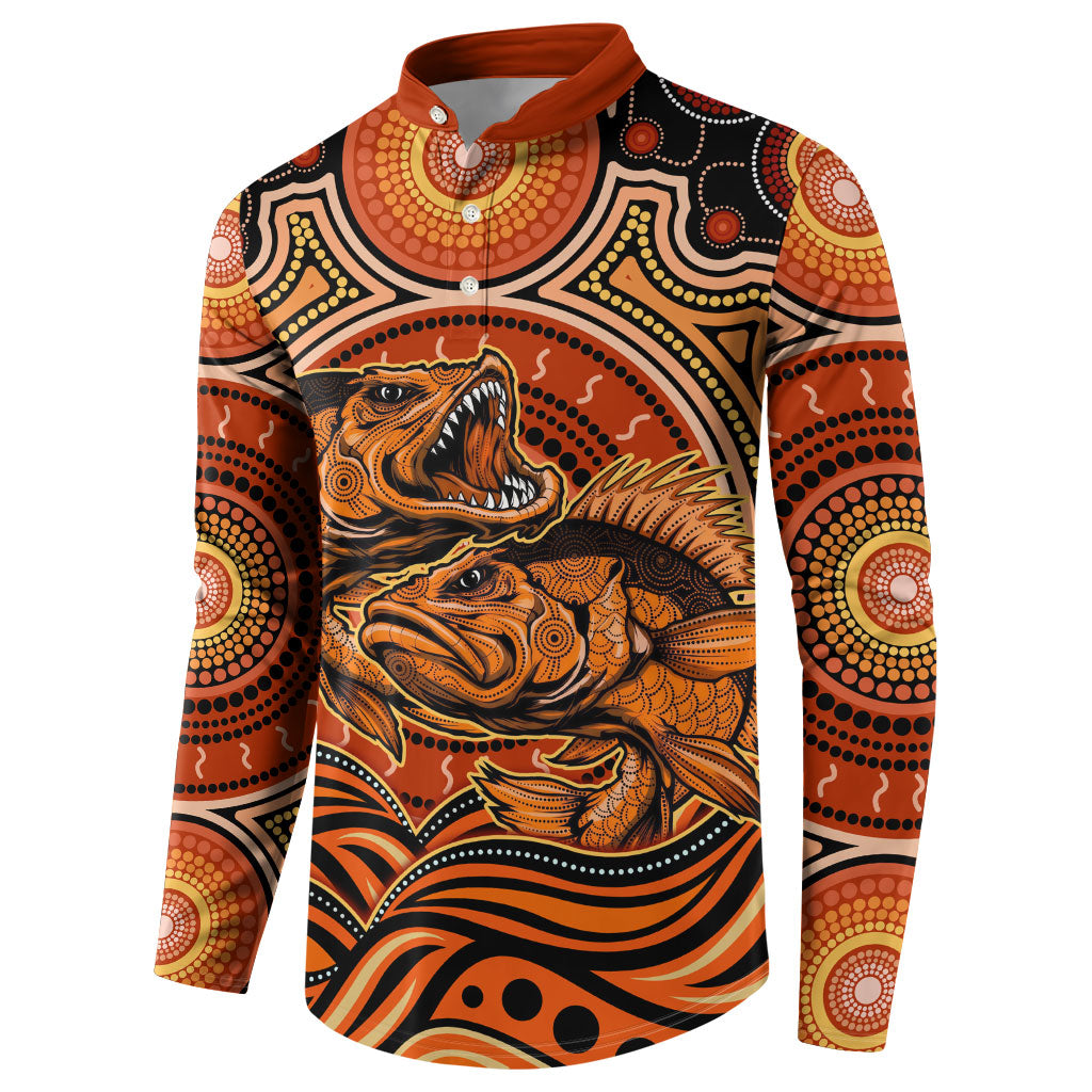 Barramundi Fish Button Sweatshirt Aboriginal Dot Art Indigenous Pattern