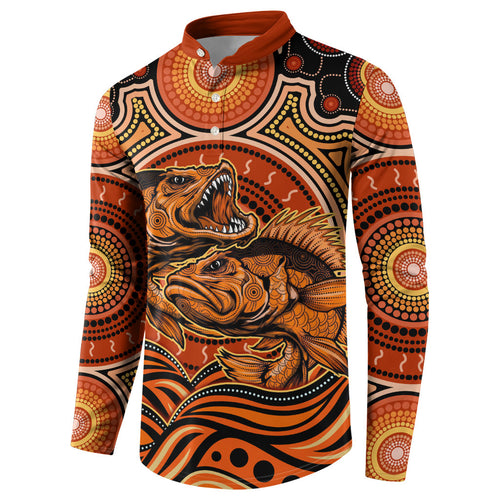 Barramundi Fish Button Sweatshirt Aboriginal Dot Art Indigenous Pattern
