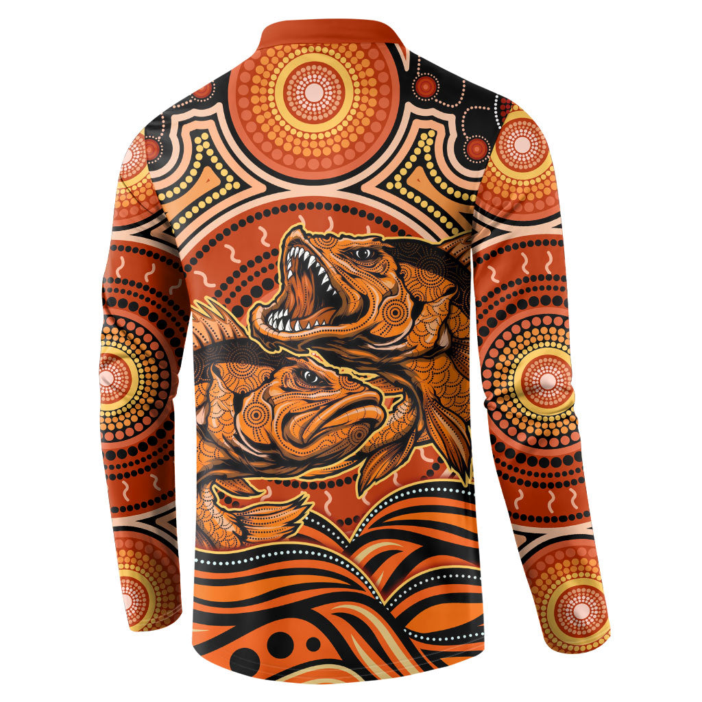 Barramundi Fish Button Sweatshirt Aboriginal Dot Art Indigenous Pattern