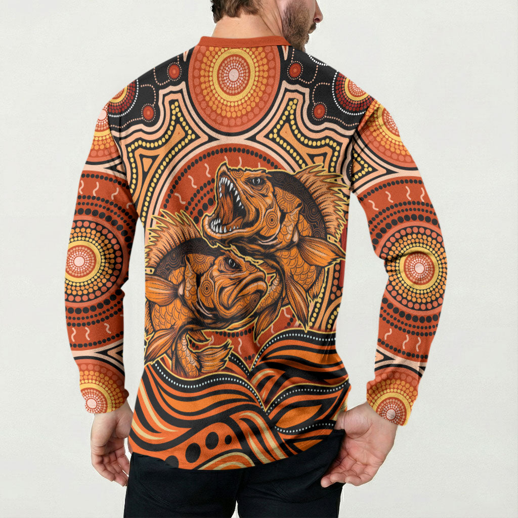 Barramundi Fish Button Sweatshirt Aboriginal Dot Art Indigenous Pattern
