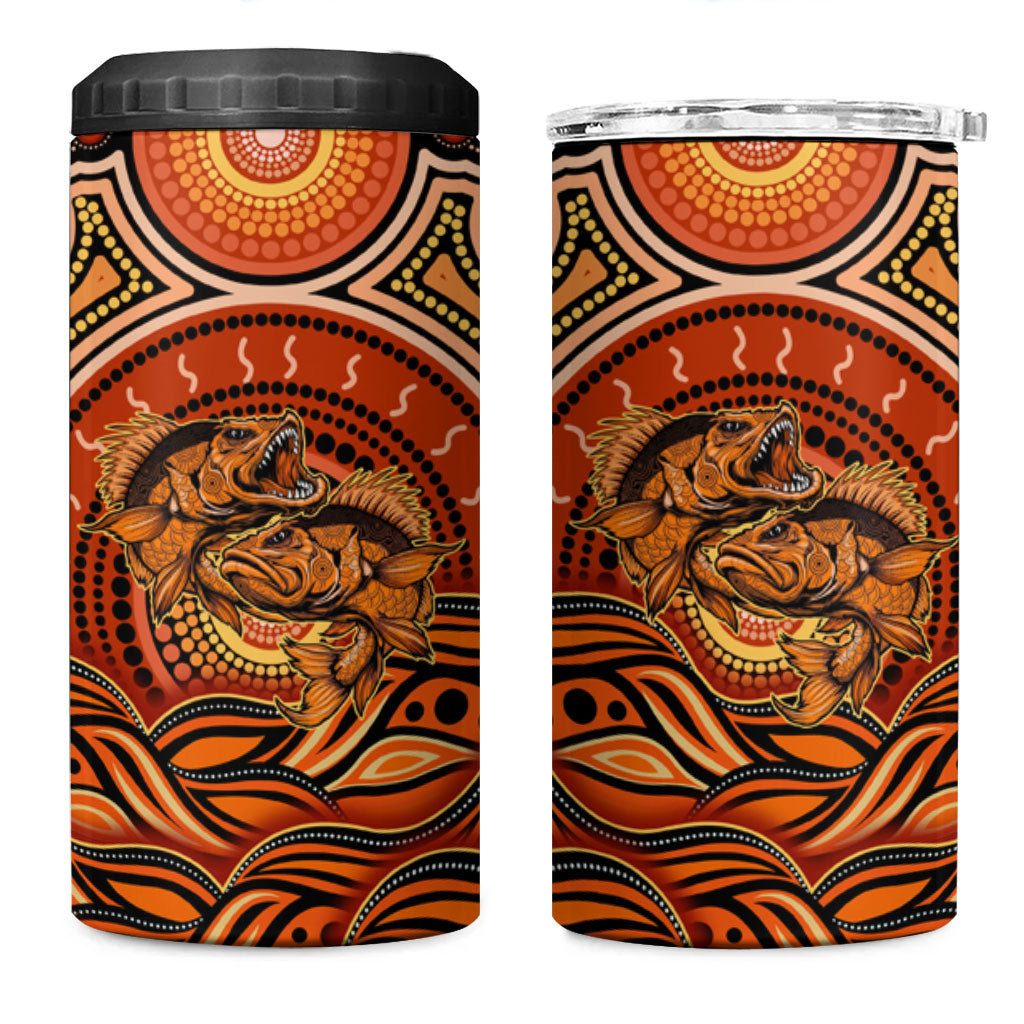 Barramundi Fish 4 in 1 Can Cooler Tumbler Aboriginal Dot Art Indigenous Pattern