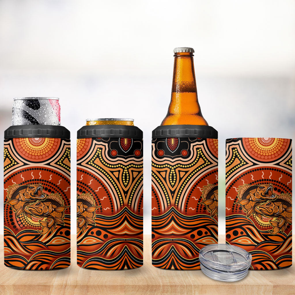 Barramundi Fish 4 in 1 Can Cooler Tumbler Aboriginal Dot Art Indigenous Pattern