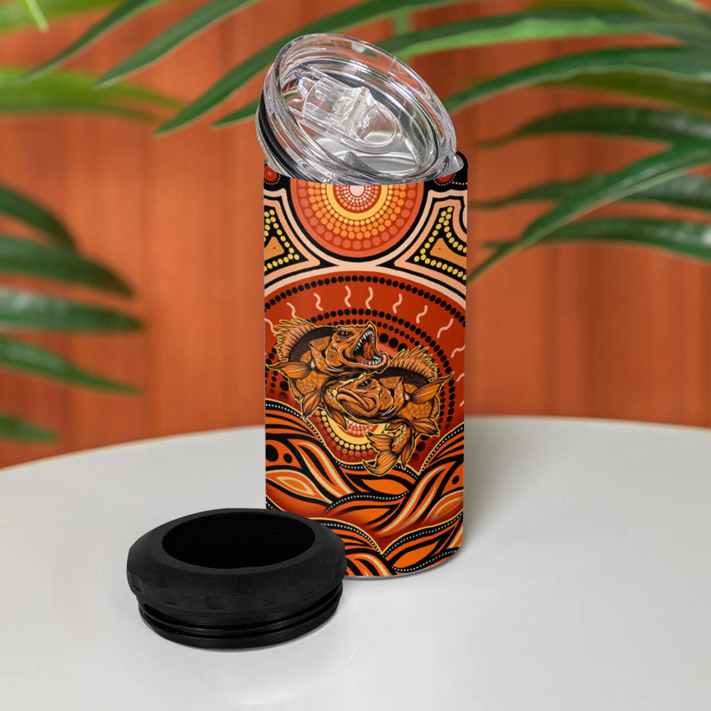 Barramundi Fish 4 in 1 Can Cooler Tumbler Aboriginal Dot Art Indigenous Pattern