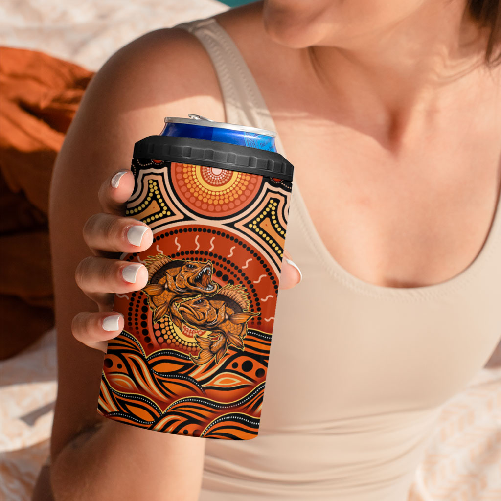 Barramundi Fish 4 in 1 Can Cooler Tumbler Aboriginal Dot Art Indigenous Pattern