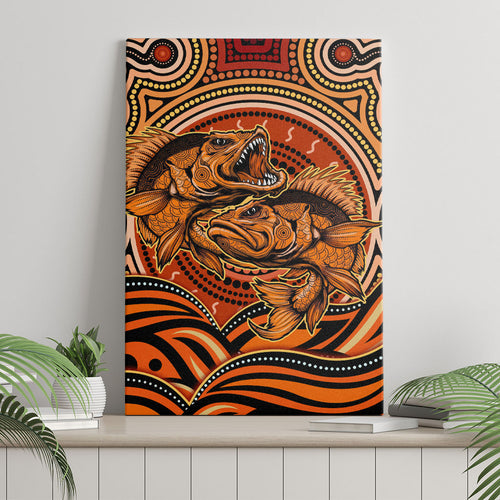 Barramundi Fish Canvas Wall Art Aboriginal Dot Art Indigenous Pattern