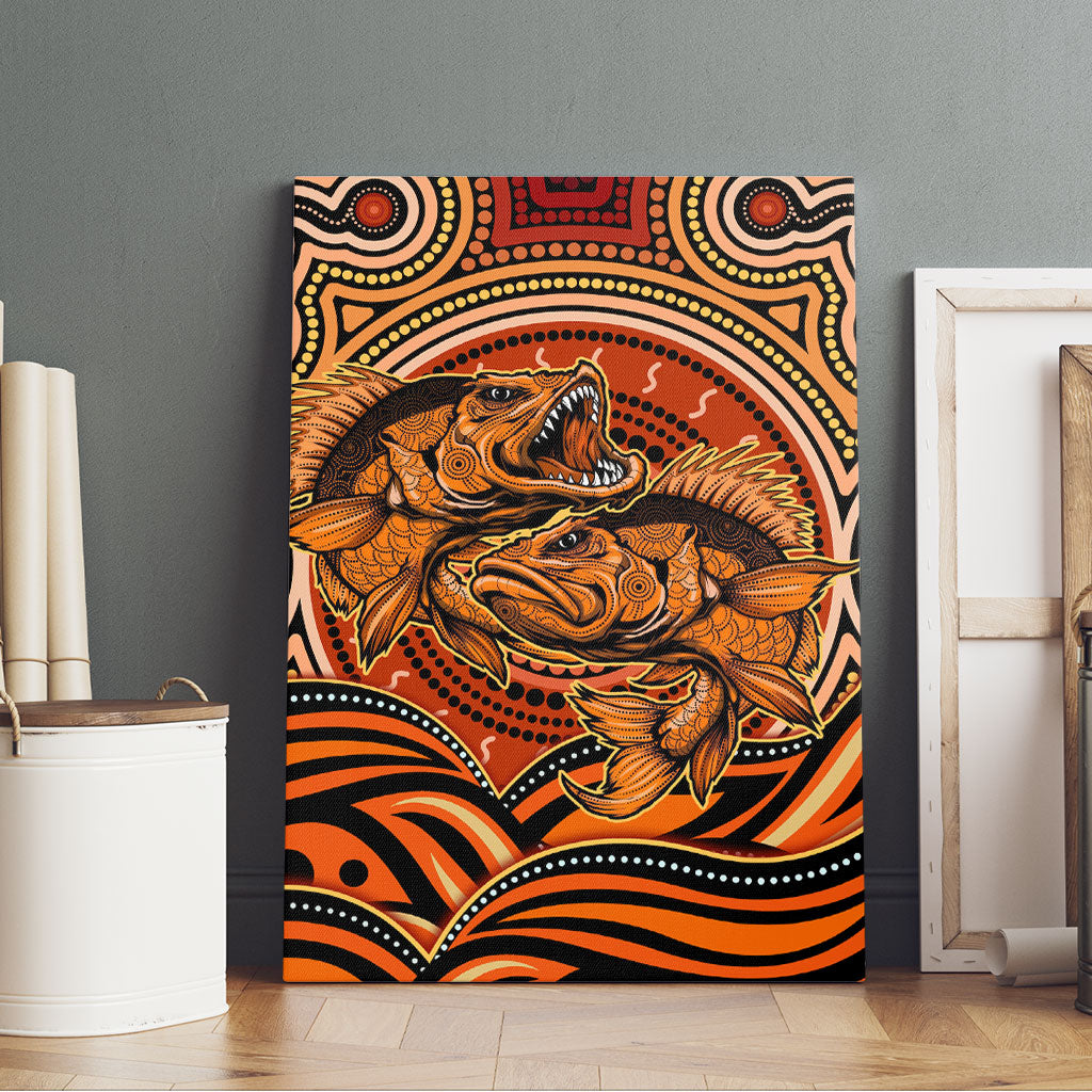 Barramundi Fish Canvas Wall Art Aboriginal Dot Art Indigenous Pattern
