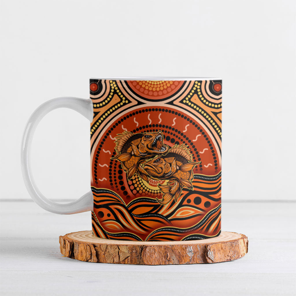Barramundi Fish Ceramic Mug Aboriginal Dot Art Indigenous Pattern