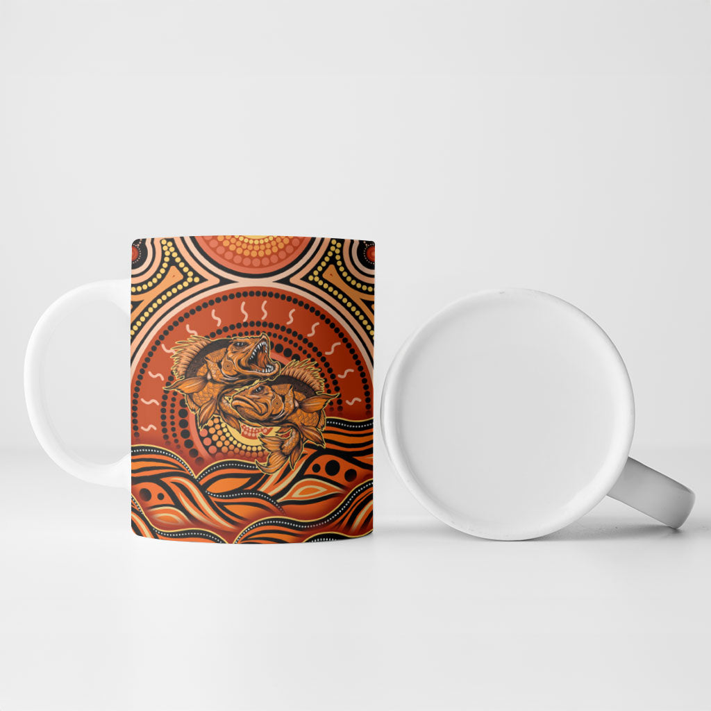 Barramundi Fish Ceramic Mug Aboriginal Dot Art Indigenous Pattern