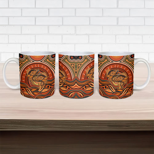 Barramundi Fish Ceramic Mug Aboriginal Dot Art Indigenous Pattern