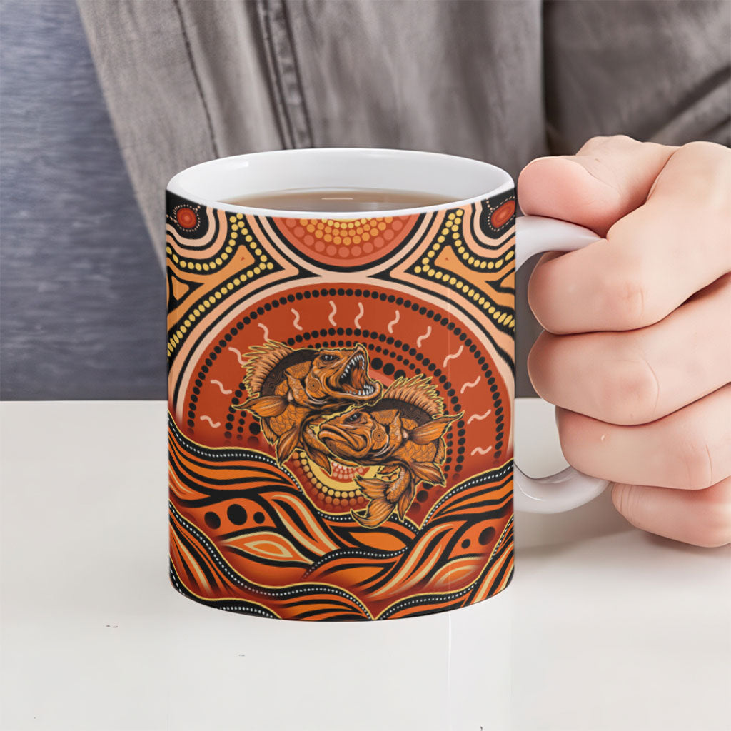 Barramundi Fish Ceramic Mug Aboriginal Dot Art Indigenous Pattern