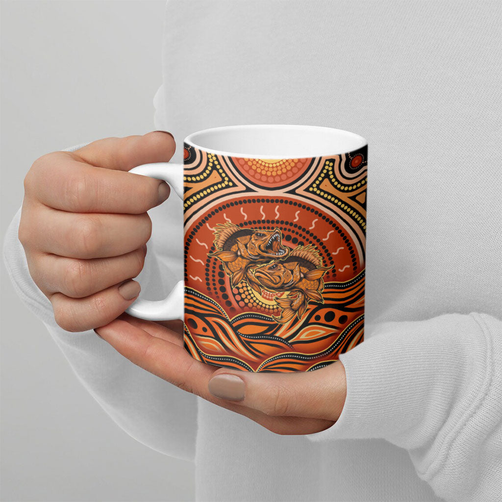 Barramundi Fish Ceramic Mug Aboriginal Dot Art Indigenous Pattern