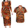 Barramundi Fish Couples Matching Long Sleeve Bodycon Dress and Hawaiian Shirt Aboriginal Dot Art Indigenous Pattern