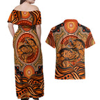 Barramundi Fish Couples Matching Off Shoulder Maxi Dress and Hawaiian Shirt Aboriginal Dot Art Indigenous Pattern