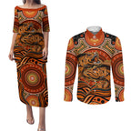 Barramundi Fish Couples Matching Puletasi and Long Sleeve Button Shirt Aboriginal Dot Art Indigenous Pattern