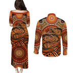 Barramundi Fish Couples Matching Puletasi and Long Sleeve Button Shirt Aboriginal Dot Art Indigenous Pattern