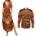 Barramundi Fish Couples Matching Summer Maxi Dress and Long Sleeve Button Shirt Aboriginal Dot Art Indigenous Pattern