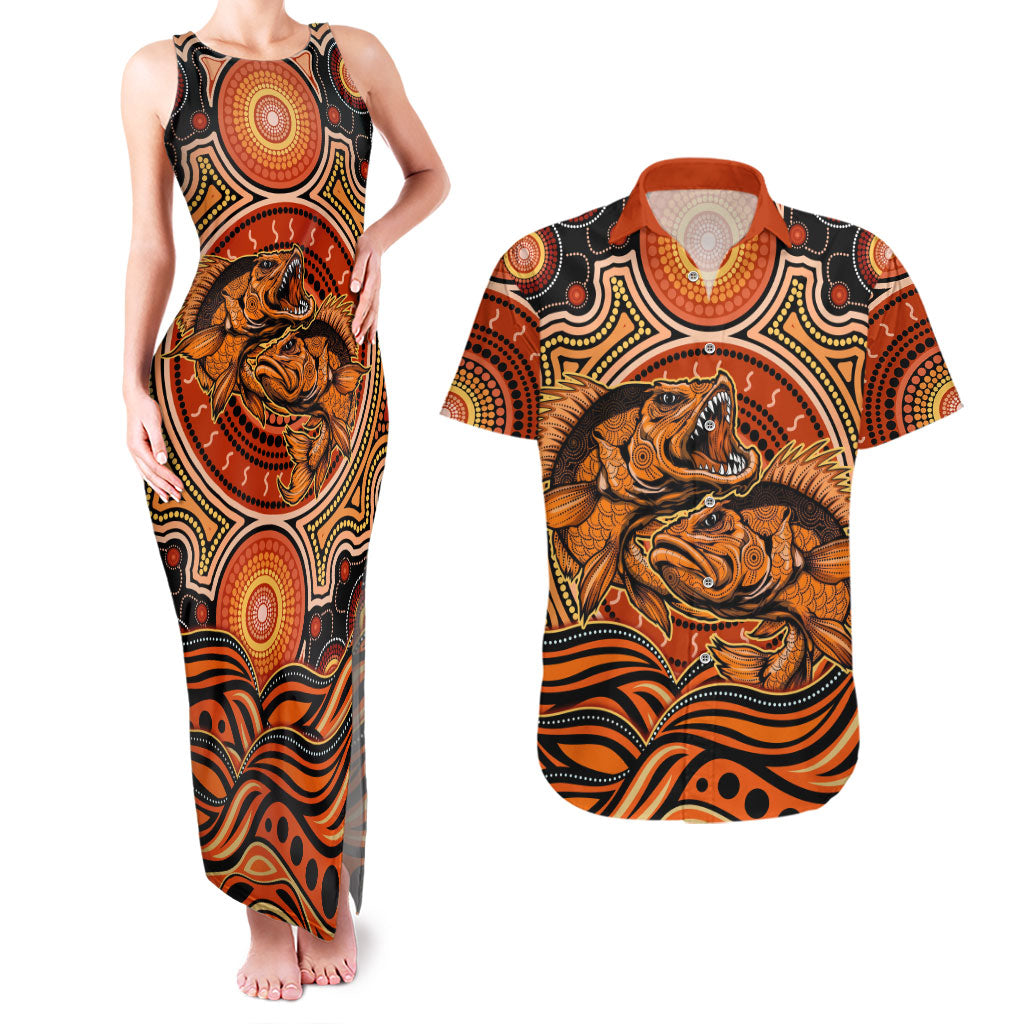 Barramundi Fish Couples Matching Tank Maxi Dress and Hawaiian Shirt Aboriginal Dot Art Indigenous Pattern