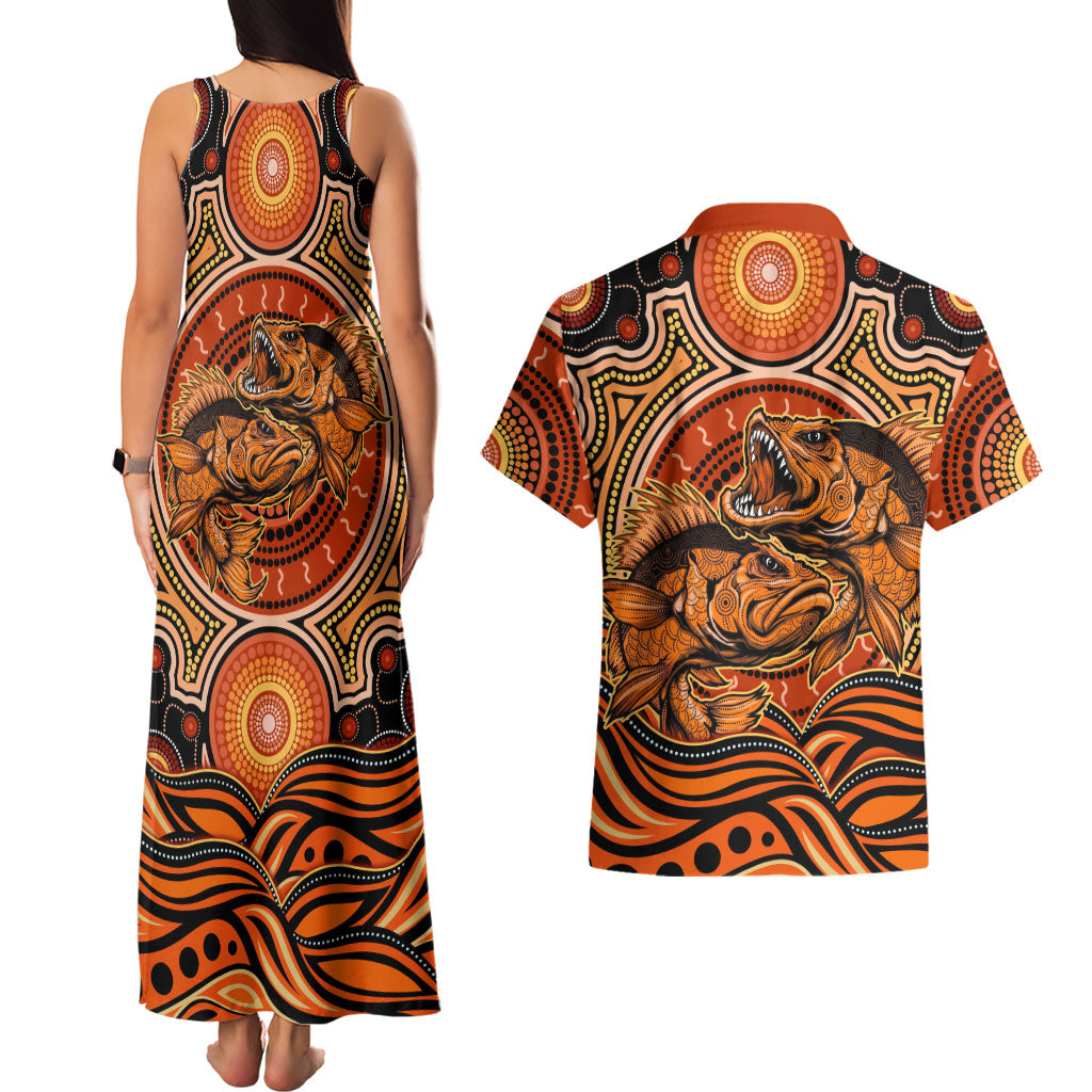Barramundi Fish Couples Matching Tank Maxi Dress and Hawaiian Shirt Aboriginal Dot Art Indigenous Pattern