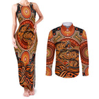 Barramundi Fish Couples Matching Tank Maxi Dress and Long Sleeve Button Shirt Aboriginal Dot Art Indigenous Pattern