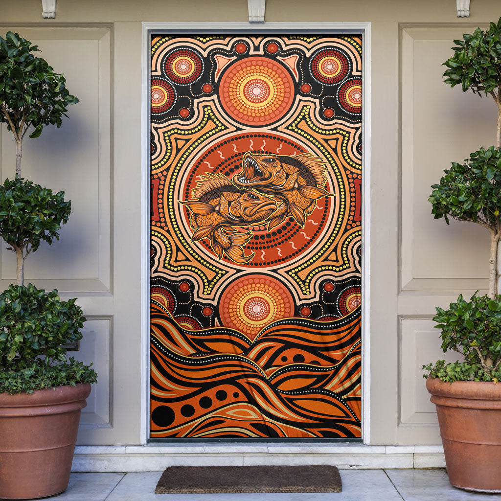 Barramundi Fish Door Cover Aboriginal Dot Art Indigenous Pattern