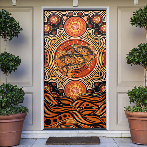 Barramundi Fish Door Cover Aboriginal Dot Art Indigenous Pattern