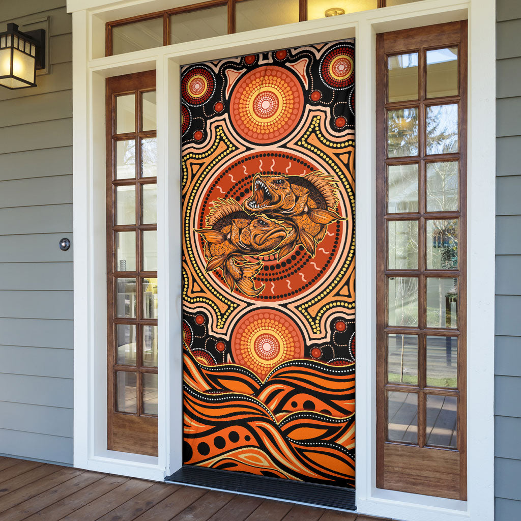 Barramundi Fish Door Cover Aboriginal Dot Art Indigenous Pattern