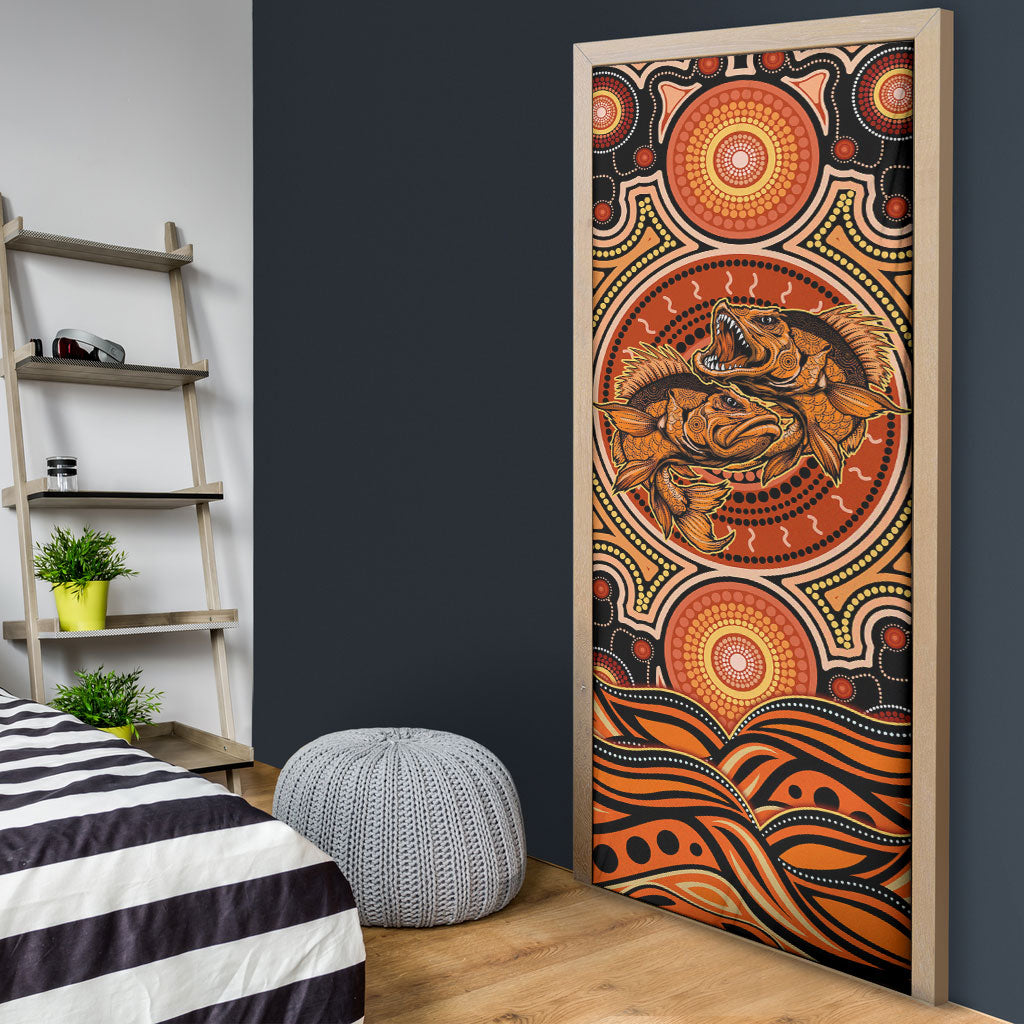 Barramundi Fish Door Cover Aboriginal Dot Art Indigenous Pattern