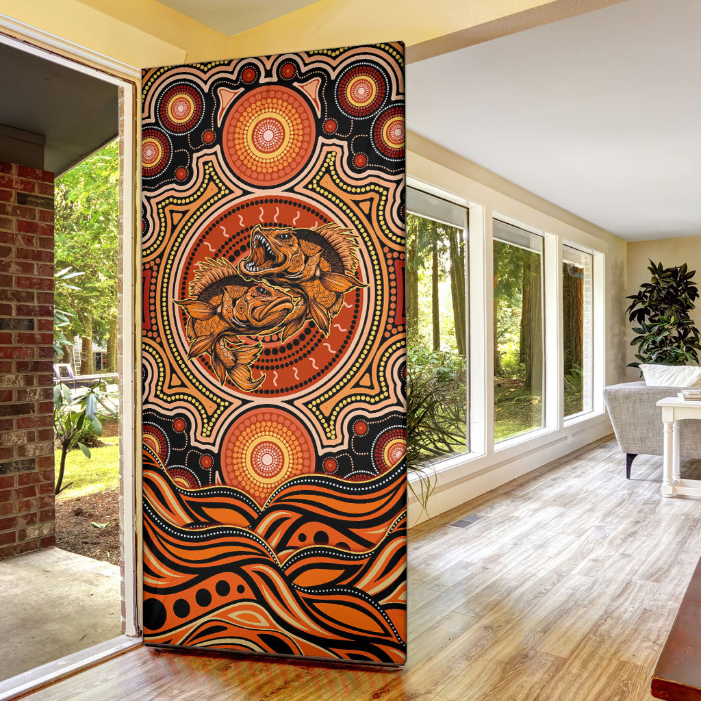 Barramundi Fish Door Cover Aboriginal Dot Art Indigenous Pattern