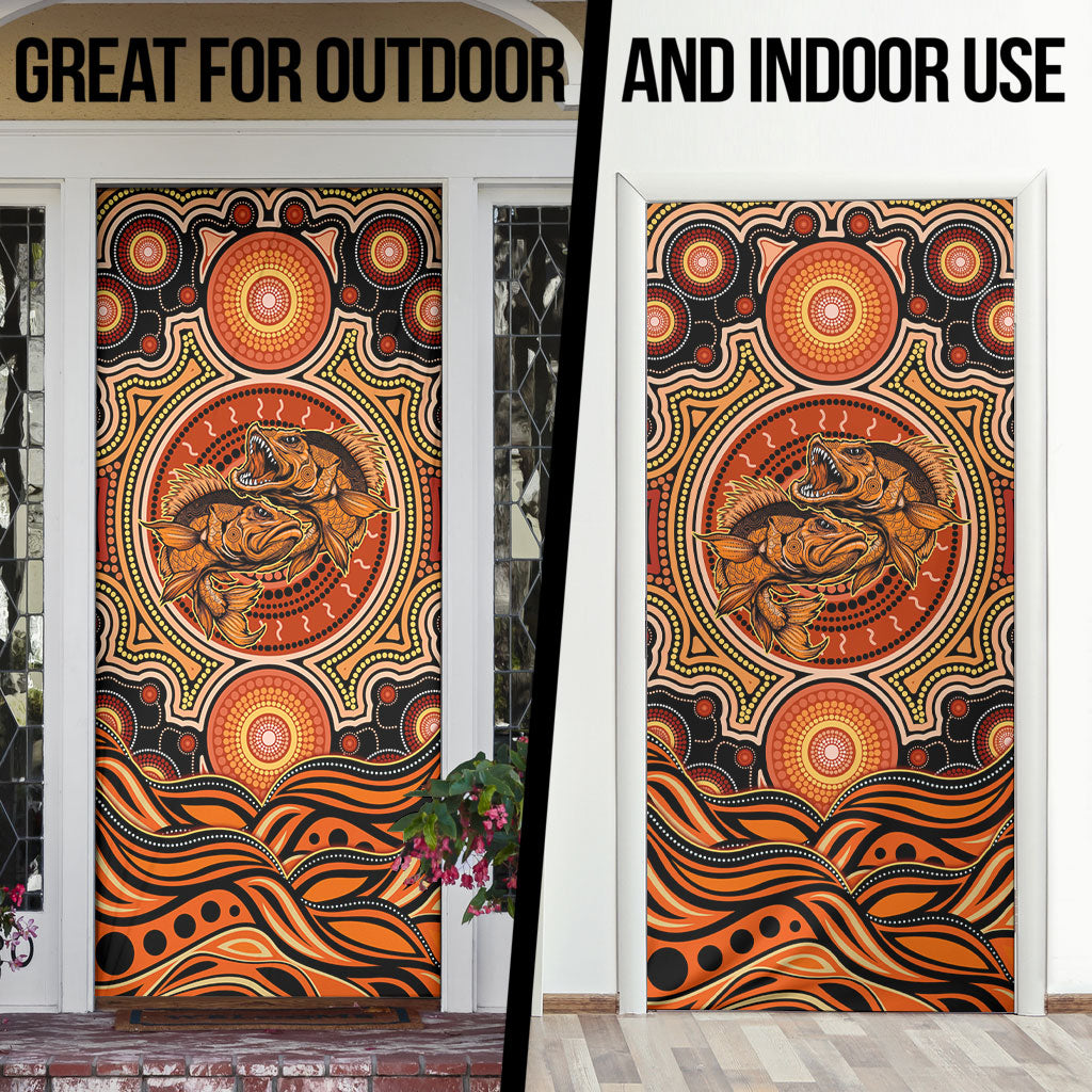 Barramundi Fish Door Cover Aboriginal Dot Art Indigenous Pattern