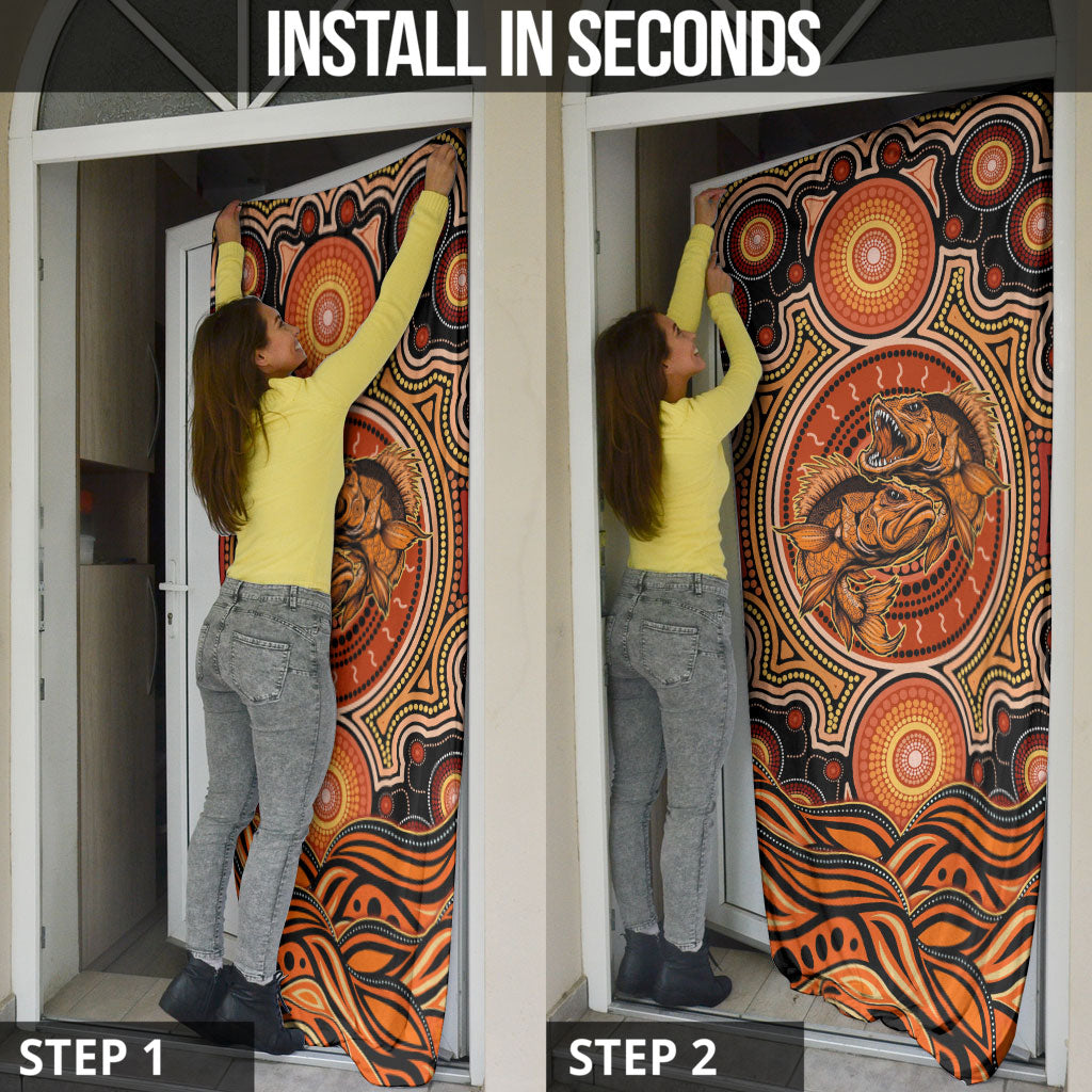 Barramundi Fish Door Cover Aboriginal Dot Art Indigenous Pattern