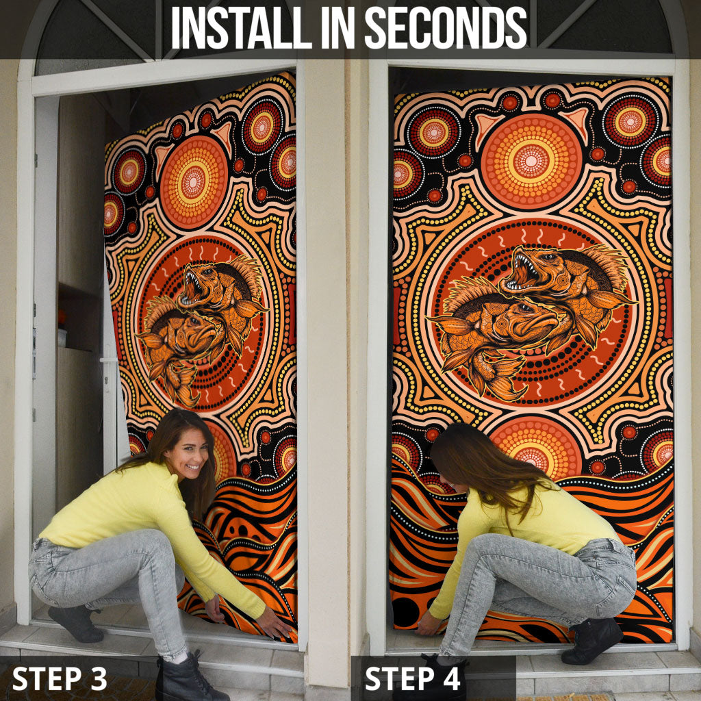 Barramundi Fish Door Cover Aboriginal Dot Art Indigenous Pattern