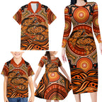 Barramundi Fish Family Matching Long Sleeve Bodycon Dress and Hawaiian Shirt Aboriginal Dot Art Indigenous Pattern