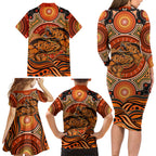 Barramundi Fish Family Matching Long Sleeve Bodycon Dress and Hawaiian Shirt Aboriginal Dot Art Indigenous Pattern