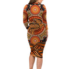 Barramundi Fish Family Matching Long Sleeve Bodycon Dress and Hawaiian Shirt Aboriginal Dot Art Indigenous Pattern