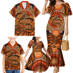 Barramundi Fish Family Matching Mermaid Dress and Hawaiian Shirt Aboriginal Dot Art Indigenous Pattern