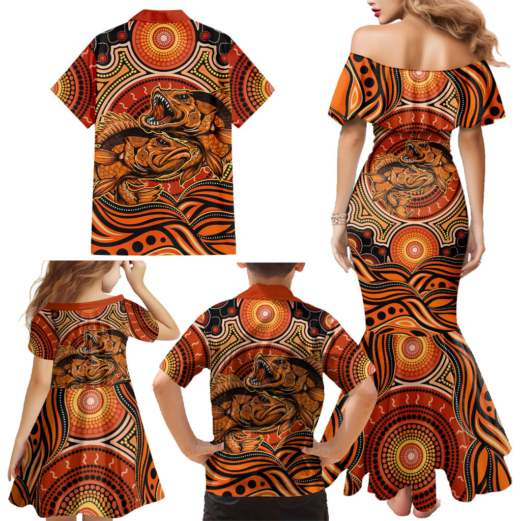 Barramundi Fish Family Matching Mermaid Dress and Hawaiian Shirt Aboriginal Dot Art Indigenous Pattern